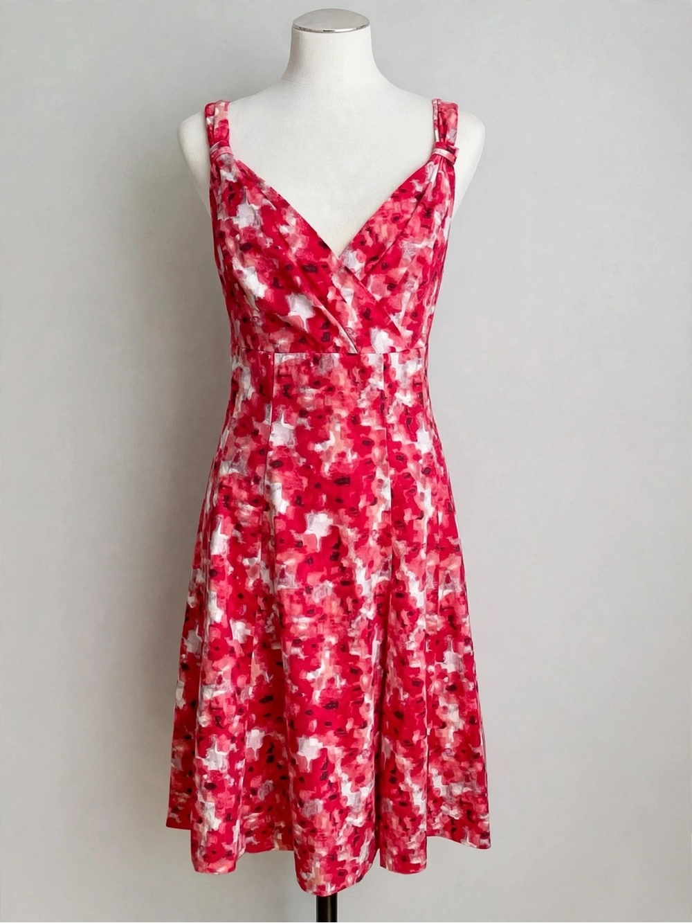 Cleo Red Floral Wrap Dress Size 14 Fit & Flare Knot Detail Fully Lined